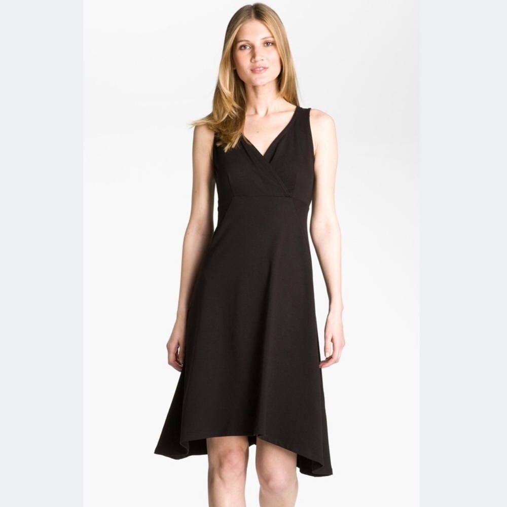 Eileen Fisher Womens Black Organic Cotton Stretch Jersey Surplice Dress Sz Large